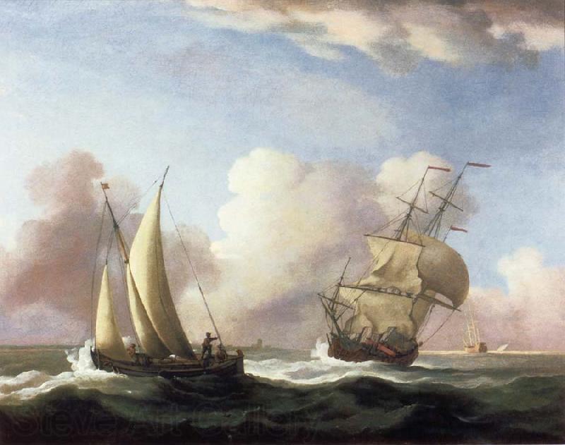 Monamy, Peter A Small Sailing boat and a merchantman at sea in a rising Wind